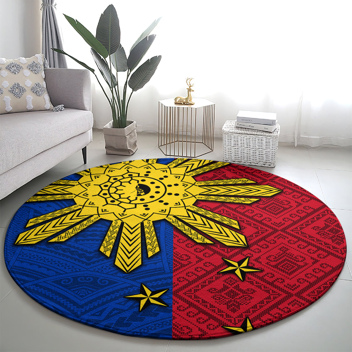 Philippines Sun Batok Tattoo Round Carpet Polynesian and Yakan Pattern