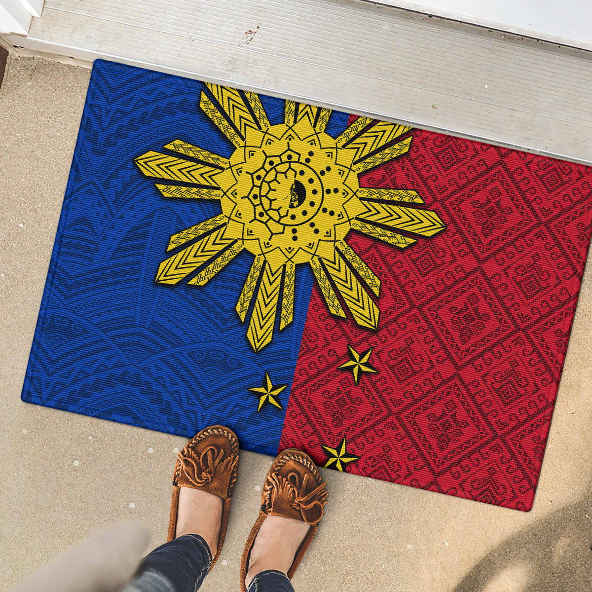 Philippines Sun Batok Tattoo Rubber Doormat Polynesian and Yakan Pattern
