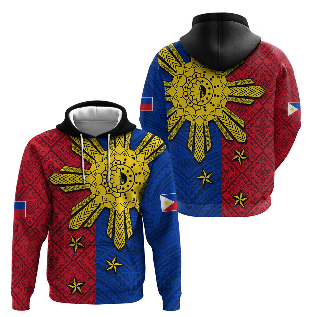 Philippines Sun Batok Tattoo Zip Hoodie Polynesian and Yakan Pattern