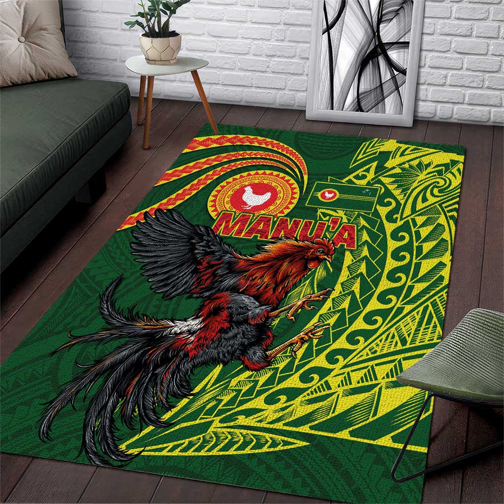 Proud of Manu'a Islands Area Rug Rooster and Polynesian Art Wing Style