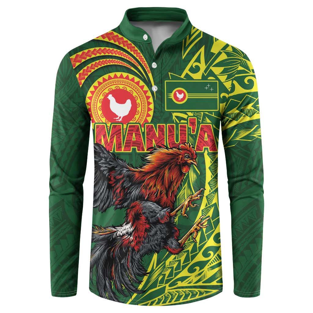 Proud of Manu'a Islands Button Sweatshirt Rooster and Polynesian Art Wing Style