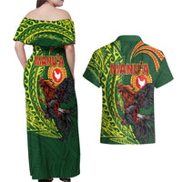 Proud of Manu'a Islands Couples Matching Off Shoulder Maxi Dress and Hawaiian Shirt Rooster and Polynesian Art Wing Style LT03 - Polynesian Pride