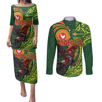 Proud of Manu'a Islands Couples Matching Puletasi and Long Sleeve Button Shirt Rooster and Polynesian Art Wing Style