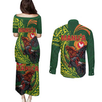Proud of Manu'a Islands Couples Matching Puletasi and Long Sleeve Button Shirt Rooster and Polynesian Art Wing Style