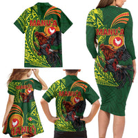 Proud of Manu'a Islands Family Matching Long Sleeve Bodycon Dress and Hawaiian Shirt Rooster and Polynesian Art Wing Style LT03 - Polynesian Pride