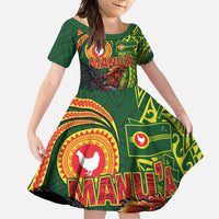 Proud of Manu'a Islands Family Matching Mermaid Dress and Hawaiian Shirt Rooster and Polynesian Art Wing Style LT03 Daughter's Dress Green - Polynesian Pride