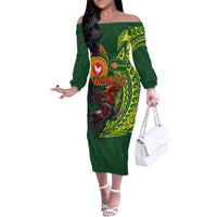 Proud of Manu'a Islands Family Matching Off The Shoulder Long Sleeve Dress and Hawaiian Shirt Rooster and Polynesian Art Wing Style