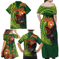 Proud of Manu'a Islands Family Matching Off Shoulder Maxi Dress and Hawaiian Shirt Rooster and Polynesian Art Wing Style LT03 - Polynesian Pride