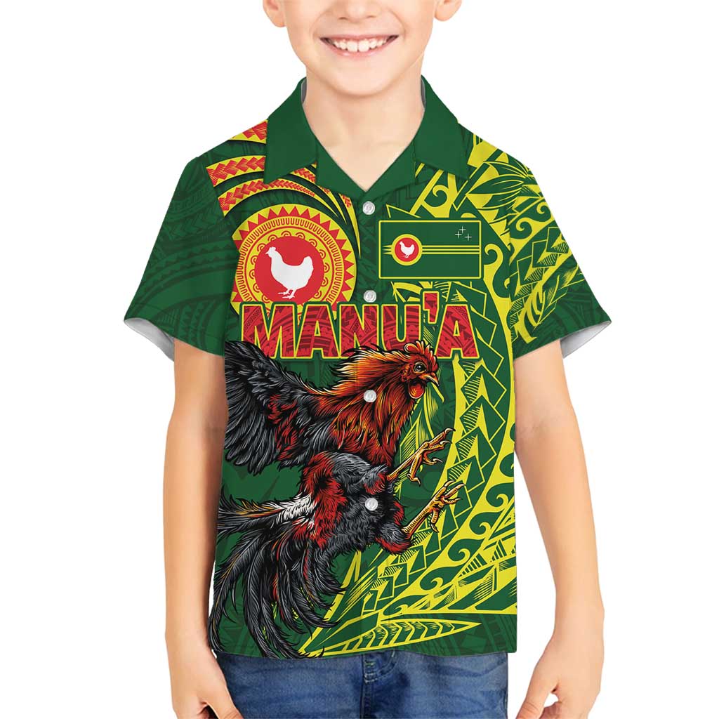 Proud of Manu'a Islands Family Matching Off Shoulder Maxi Dress and Hawaiian Shirt Rooster and Polynesian Art Wing Style LT03 Son's Shirt Green - Polynesian Pride