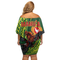 Proud of Manu'a Islands Family Matching Off Shoulder Short Dress and Hawaiian Shirt Rooster and Polynesian Art Wing Style