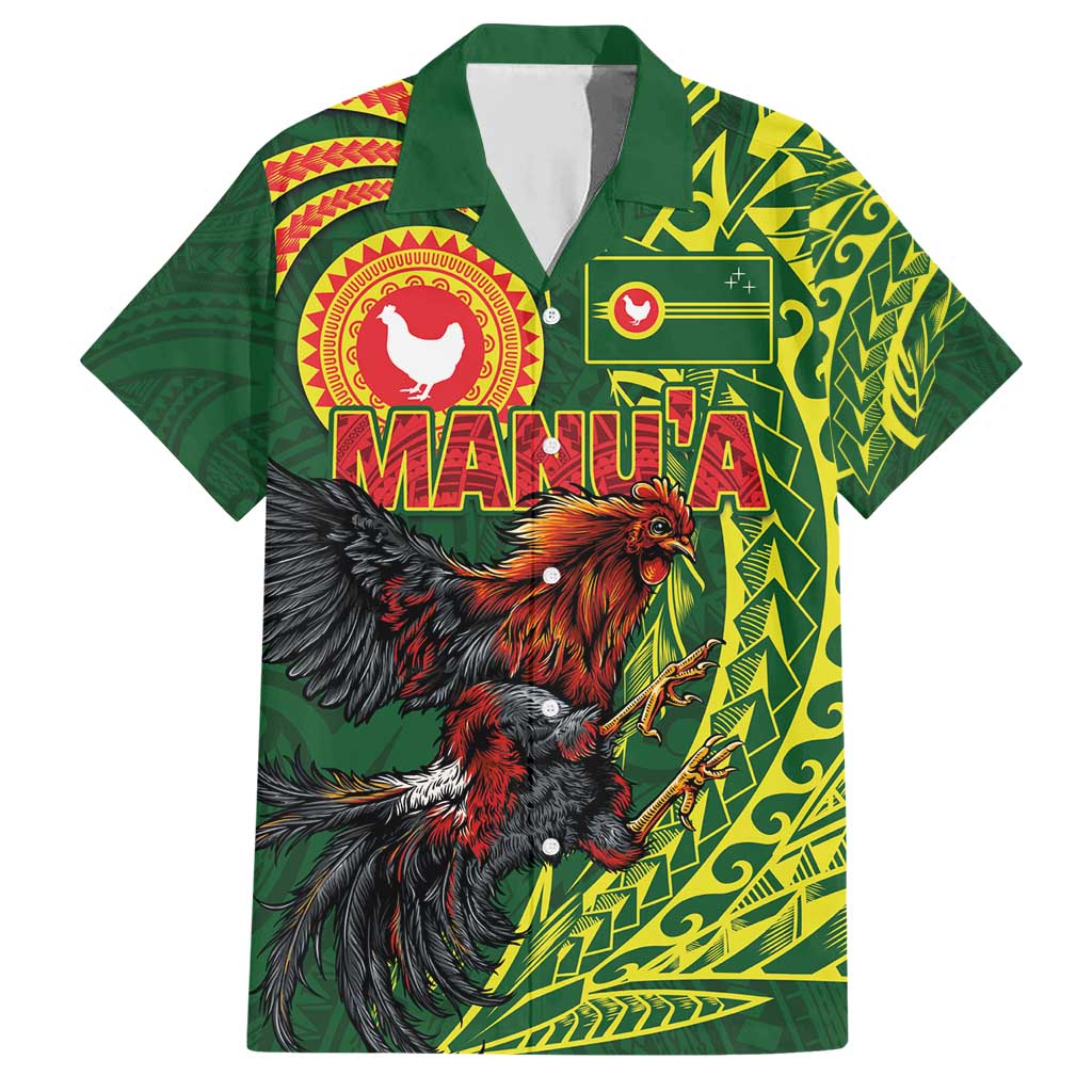Proud of Manu'a Islands Family Matching Short Sleeve Bodycon Dress and Hawaiian Shirt Rooster and Polynesian Art Wing Style LT03 Dad's Shirt - Short Sleeve Green - Polynesian Pride
