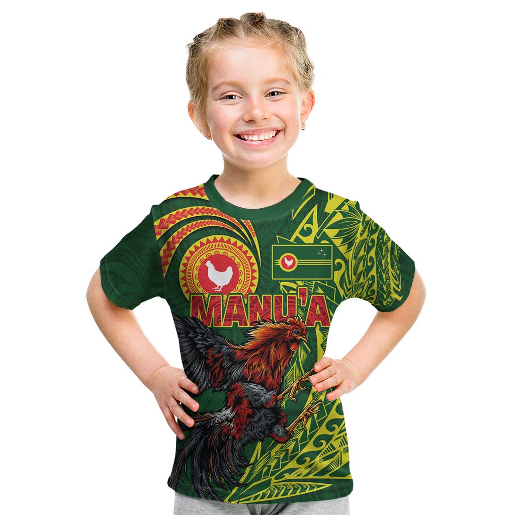 Proud of Manu'a Islands Kid T Shirt Rooster and Polynesian Art Wing Style