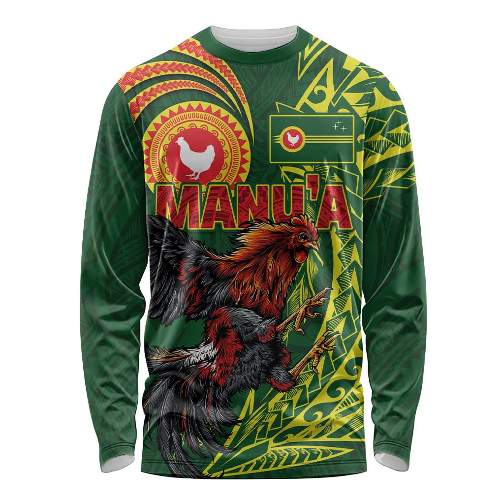 Proud of Manu'a Islands Long Sleeve Shirt Rooster and Polynesian Art Wing Style