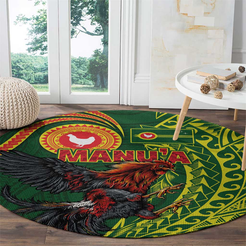 Proud of Manu'a Islands Round Carpet Rooster and Polynesian Art Wing Style