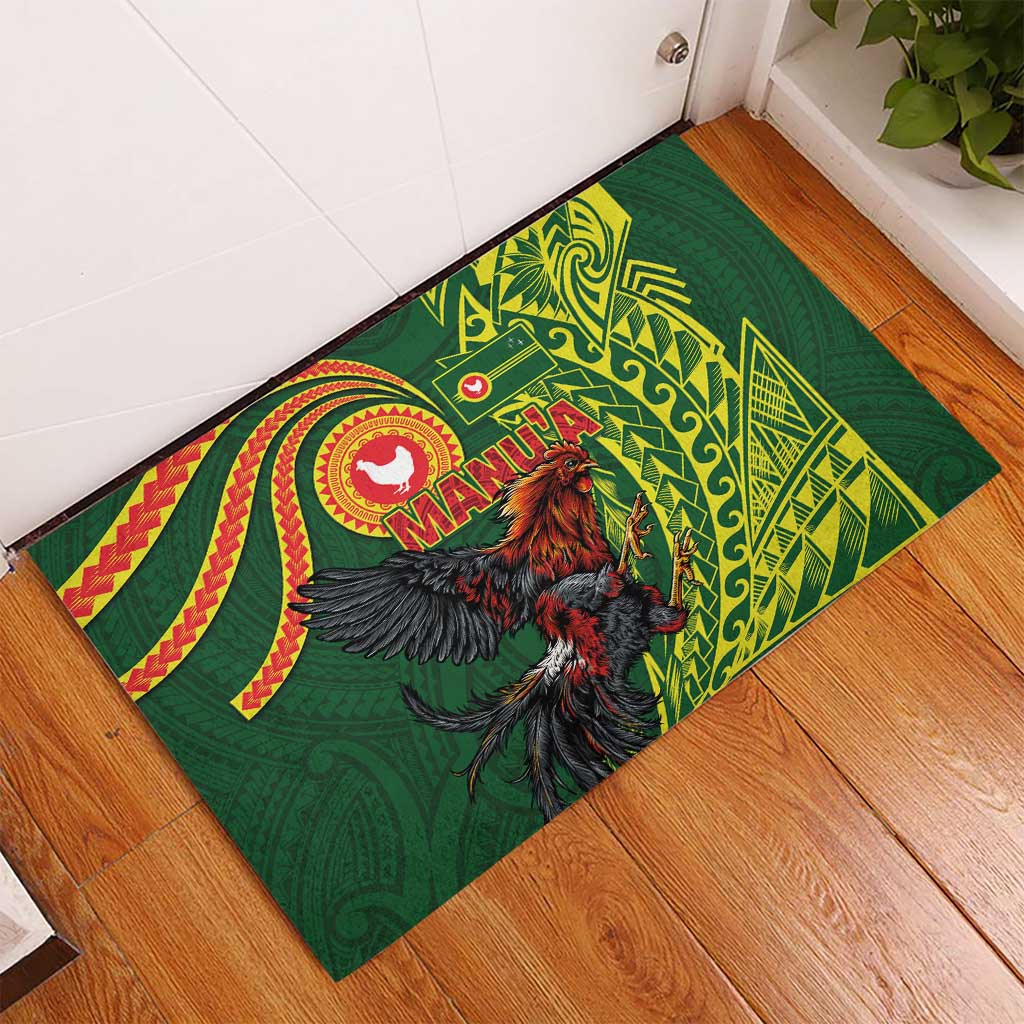 Proud of Manu'a Islands Rubber Doormat Rooster and Polynesian Art Wing Style