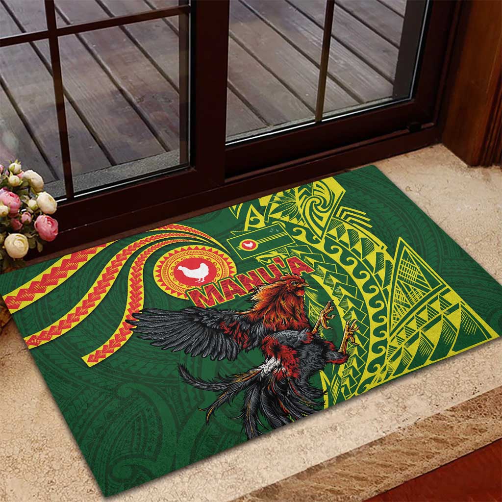 Proud of Manu'a Islands Rubber Doormat Rooster and Polynesian Art Wing Style