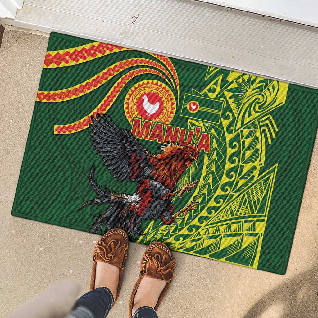 Proud of Manu'a Islands Rubber Doormat Rooster and Polynesian Art Wing Style