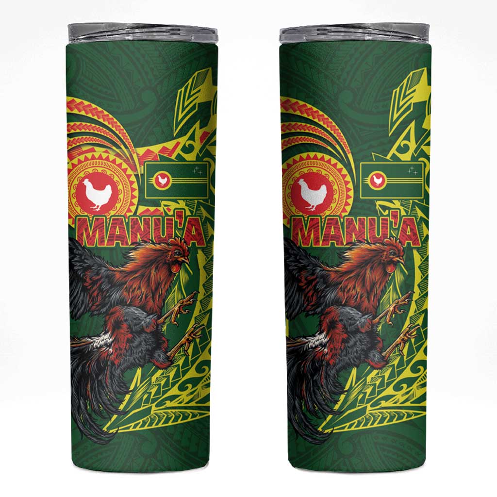 Proud of Manu'a Islands Skinny Tumbler Rooster and Polynesian Art Wing Style LT03 Green - Polynesian Pride