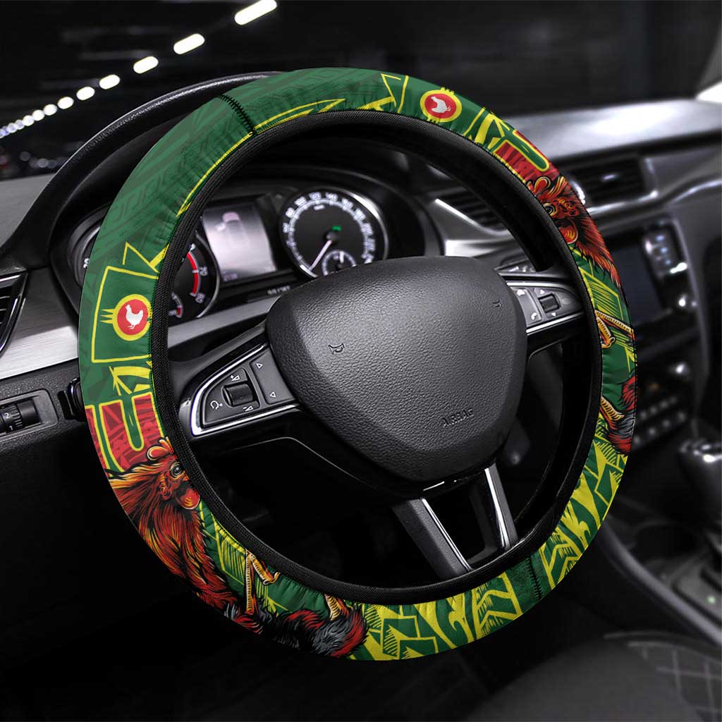 Proud of Manu'a Islands Steering Wheel Cover Rooster and Polynesian Art Wing Style