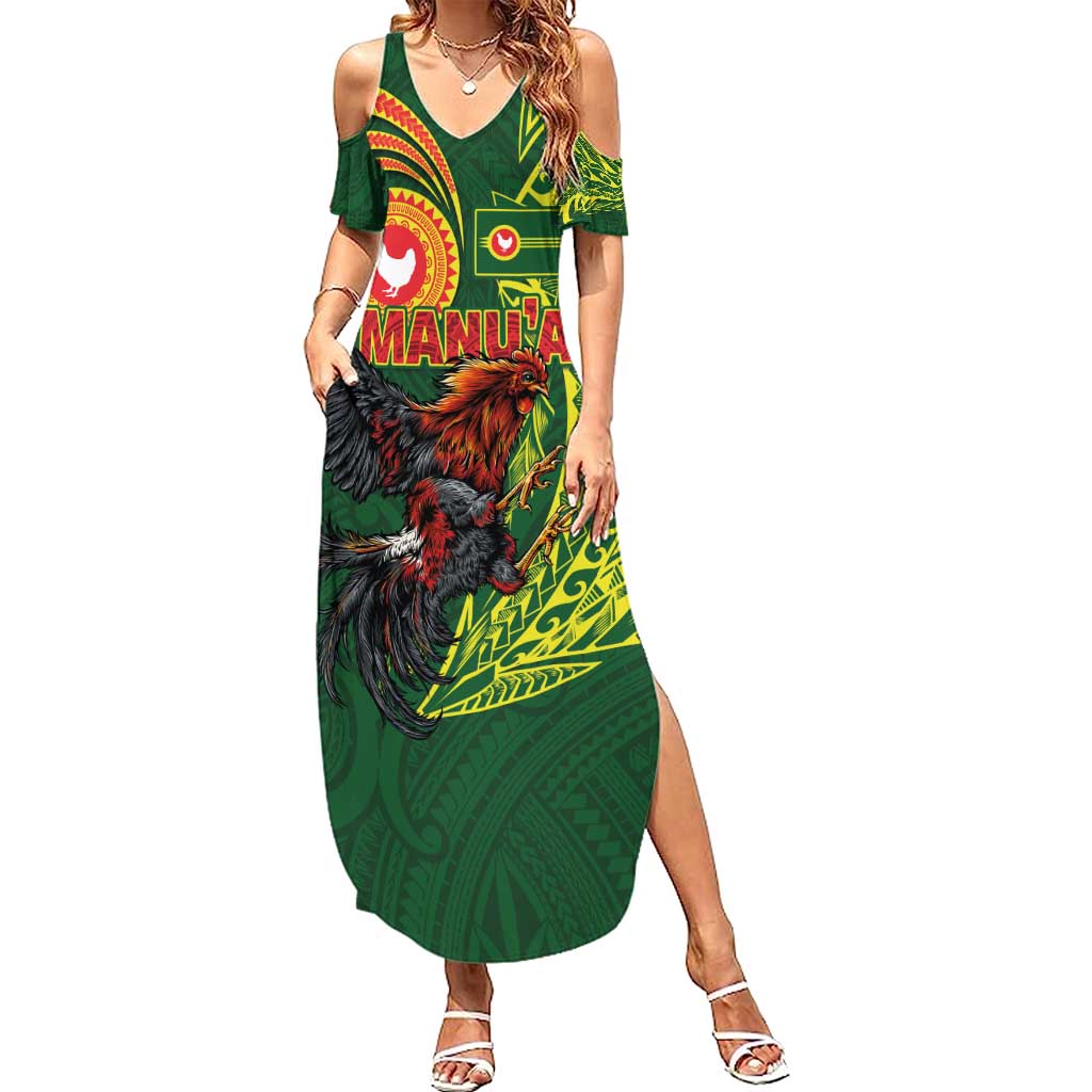 Proud of Manu'a Islands Summer Maxi Dress Rooster and Polynesian Art Wing Style