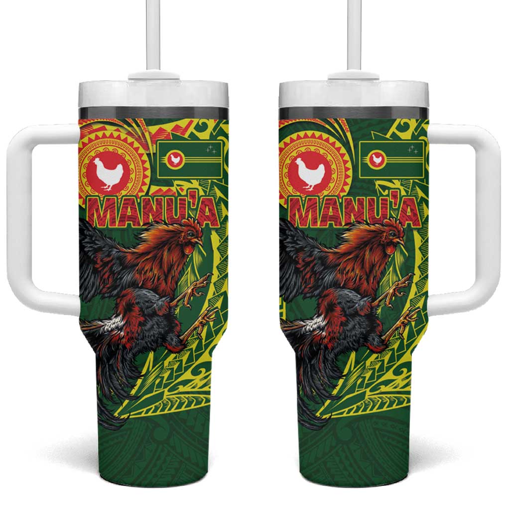 Proud of Manu'a Islands Tumbler With Handle Rooster and Polynesian Art Wing Style