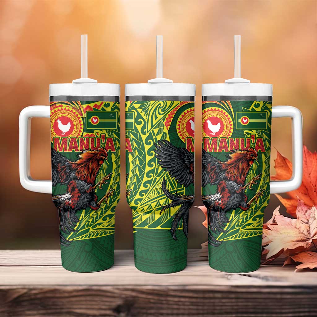 Proud of Manu'a Islands Tumbler With Handle Rooster and Polynesian Art Wing Style