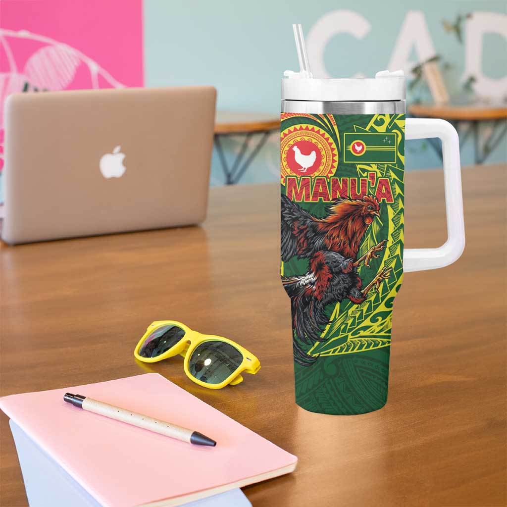 Proud of Manu'a Islands Tumbler With Handle Rooster and Polynesian Art Wing Style