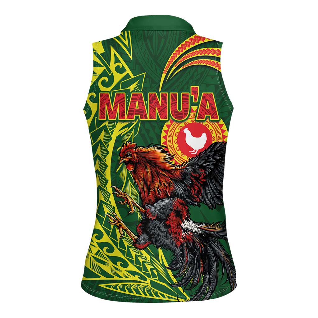 Proud of Manu'a Islands Women Sleeveless Polo Shirt Rooster and Polynesian Art Wing Style LT03 - Polynesian Pride