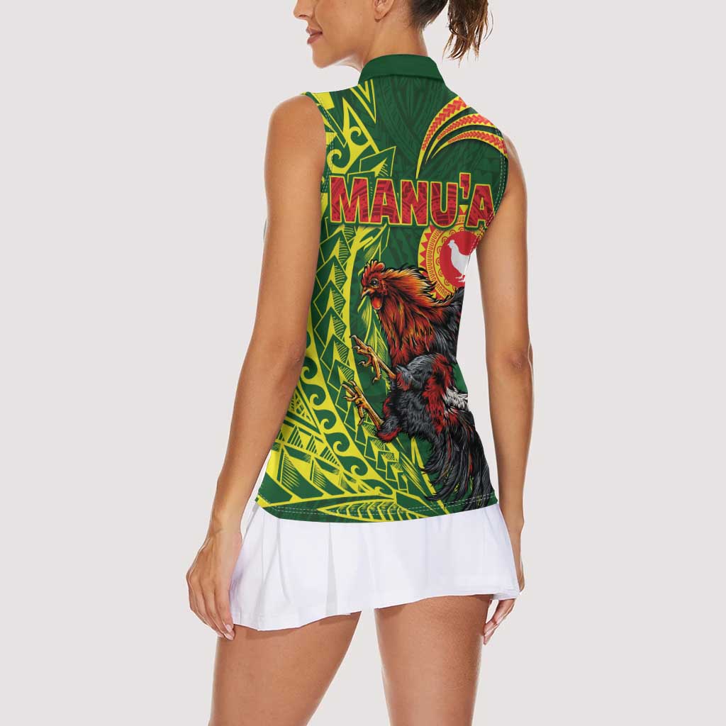 Proud of Manu'a Islands Women Sleeveless Polo Shirt Rooster and Polynesian Art Wing Style LT03 - Polynesian Pride