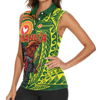 Proud of Manu'a Islands Women Sleeveless Polo Shirt Rooster and Polynesian Art Wing Style LT03 - Polynesian Pride