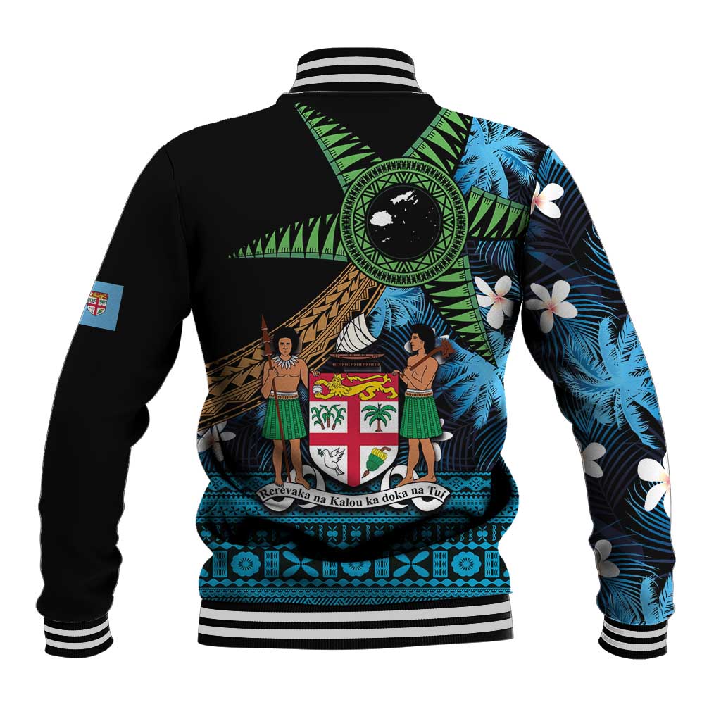 Fiji Day Baseball Jacket Palm Tree With Plumeria Tapa Tribal Pattern LT03 - Polynesian Pride