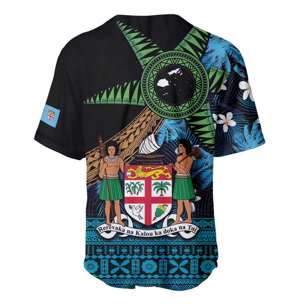Fiji Day Baseball Jersey Palm Tree With Plumeria Tapa Tribal Pattern