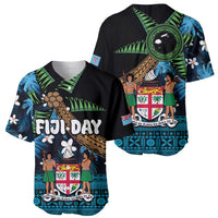 Fiji Day Baseball Jersey Palm Tree With Plumeria Tapa Tribal Pattern