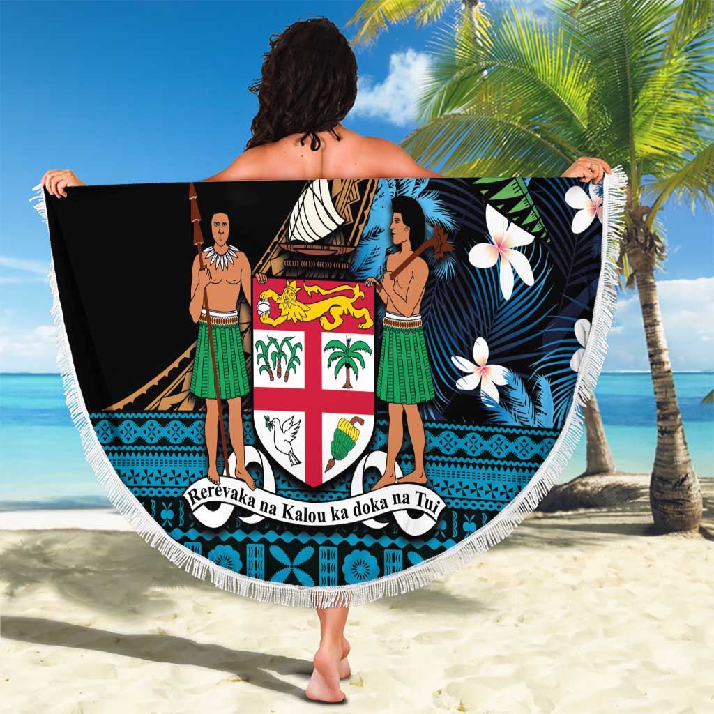 Fiji Day Beach Blanket Palm Tree With Plumeria Tapa Tribal Pattern