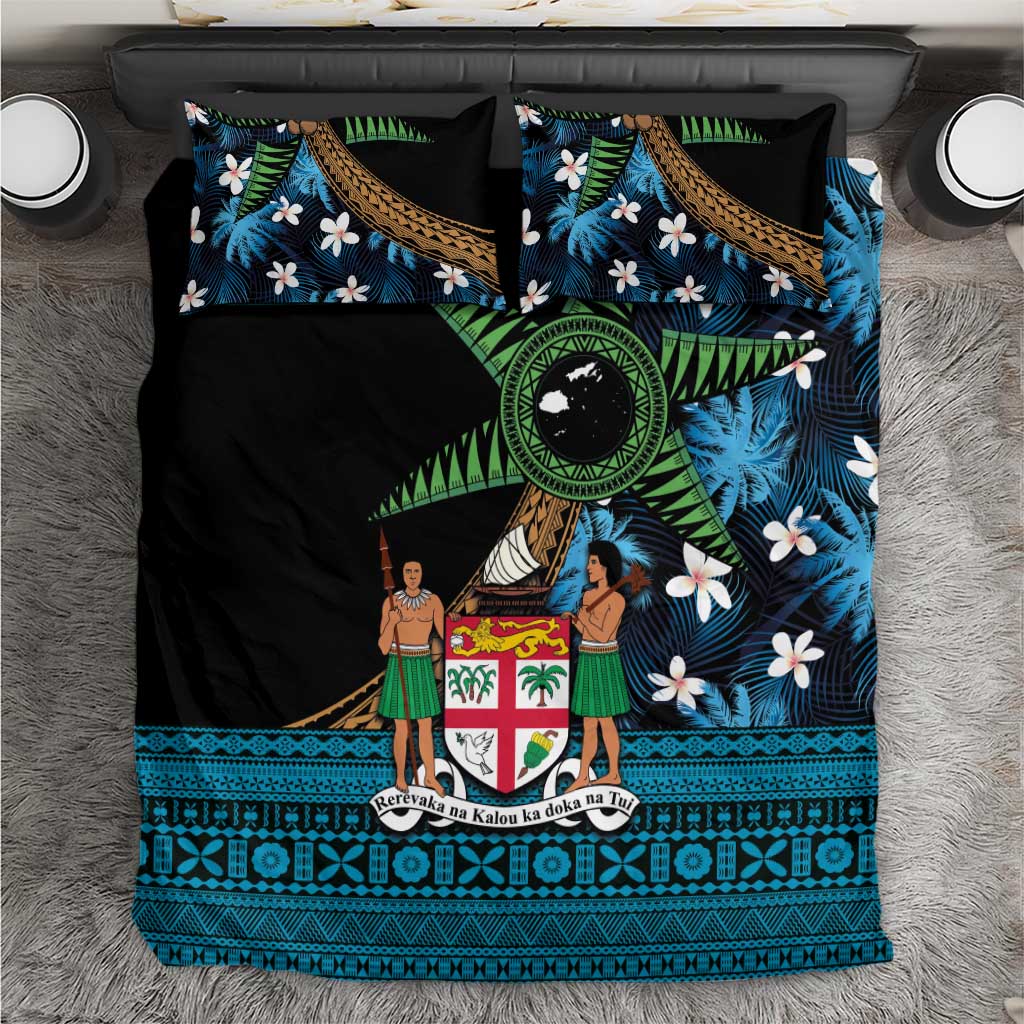 Fiji Day Bedding Set Palm Tree With Plumeria Tapa Tribal Pattern