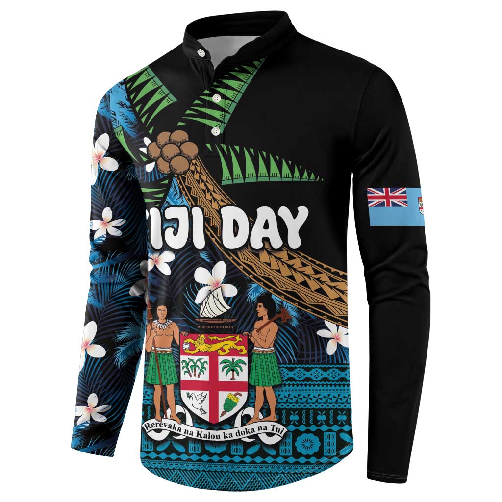 Fiji Day Button Sweatshirt Palm Tree With Plumeria Tapa Tribal Pattern LT03 - Polynesian Pride