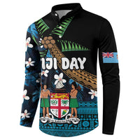 Fiji Day Button Sweatshirt Palm Tree With Plumeria Tapa Tribal Pattern LT03 - Polynesian Pride