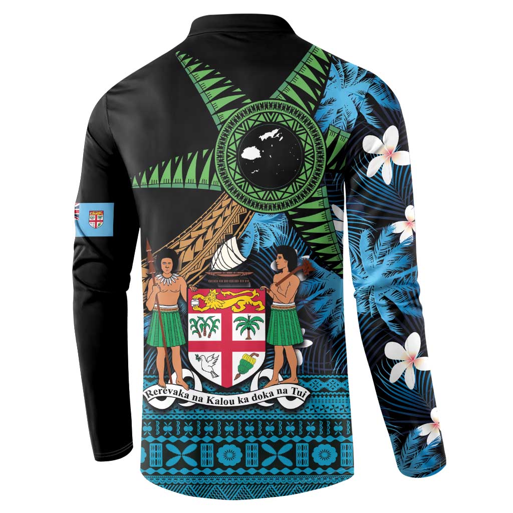 Fiji Day Button Sweatshirt Palm Tree With Plumeria Tapa Tribal Pattern LT03 - Polynesian Pride