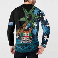Fiji Day Button Sweatshirt Palm Tree With Plumeria Tapa Tribal Pattern LT03 - Polynesian Pride