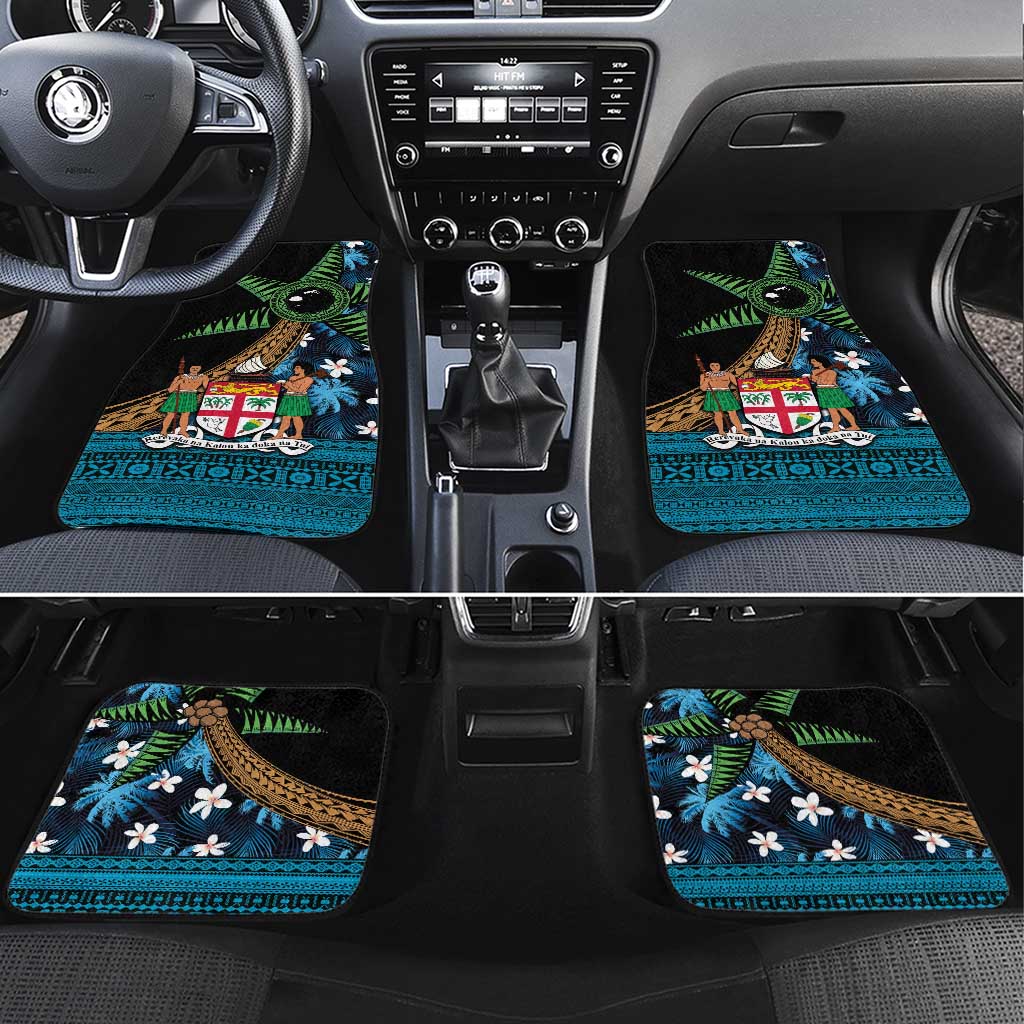 Fiji Day Car Mats Palm Tree With Plumeria Tapa Tribal Pattern