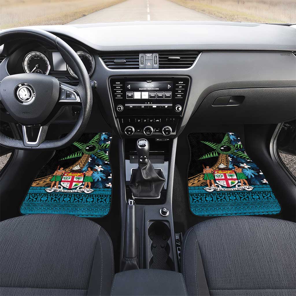 Fiji Day Car Mats Palm Tree With Plumeria Tapa Tribal Pattern