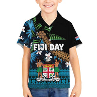 Fiji Day Family Matching Long Sleeve Bodycon Dress and Hawaiian Shirt Palm Tree With Plumeria Tapa Tribal Pattern LT03 Son's Shirt Blue - Polynesian Pride