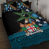 Fiji Day Quilt Bed Set Palm Tree With Plumeria Tapa Tribal Pattern LT03 Blue - Polynesian Pride