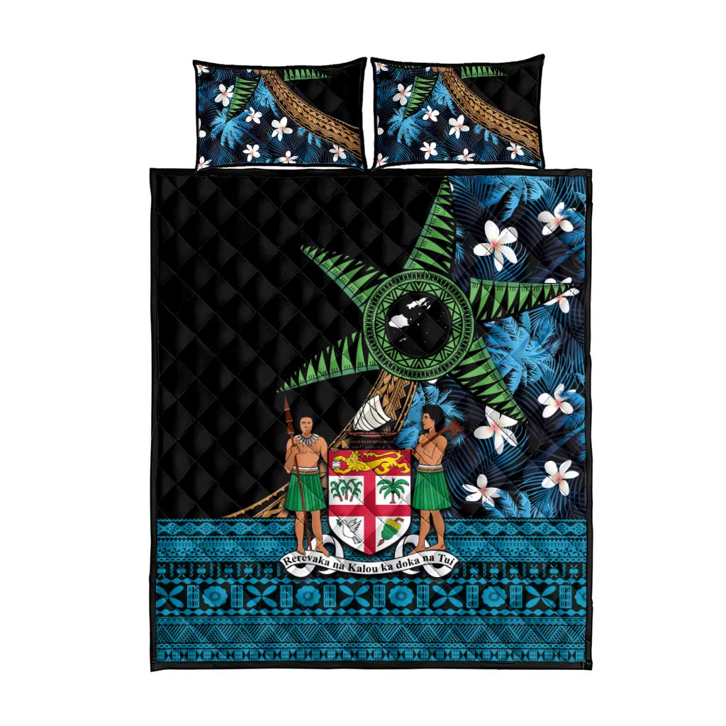 Fiji Day Quilt Bed Set Palm Tree With Plumeria Tapa Tribal Pattern LT03 - Polynesian Pride