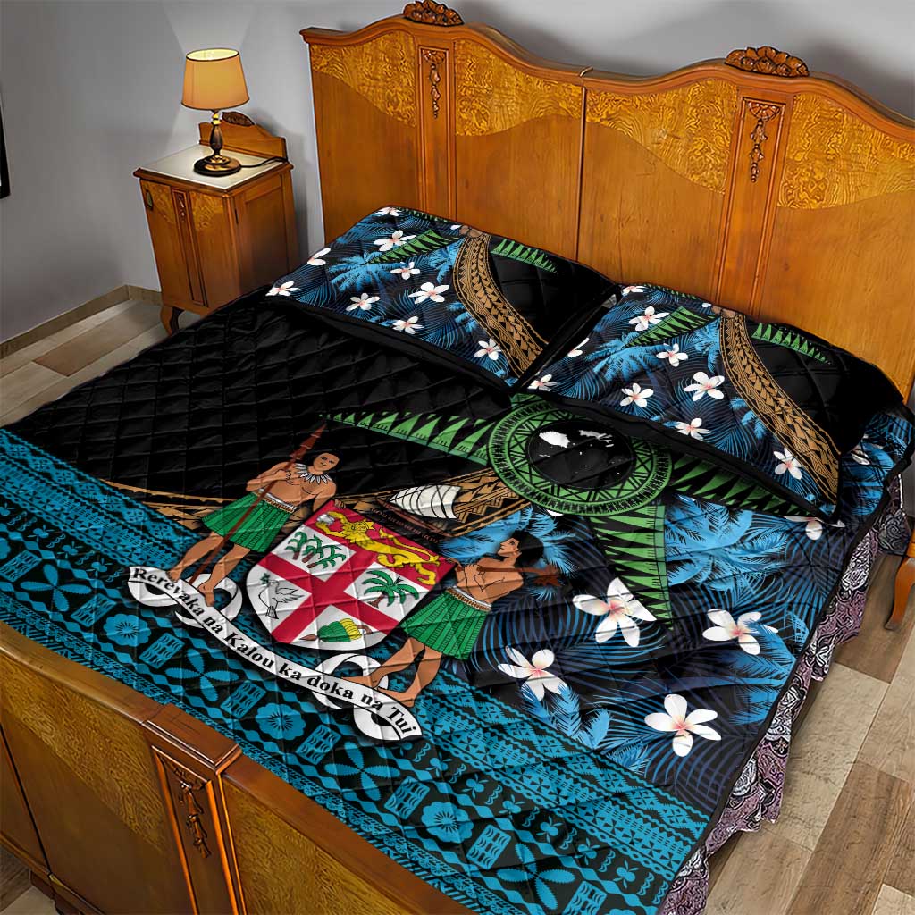 Fiji Day Quilt Bed Set Palm Tree With Plumeria Tapa Tribal Pattern LT03 - Polynesian Pride