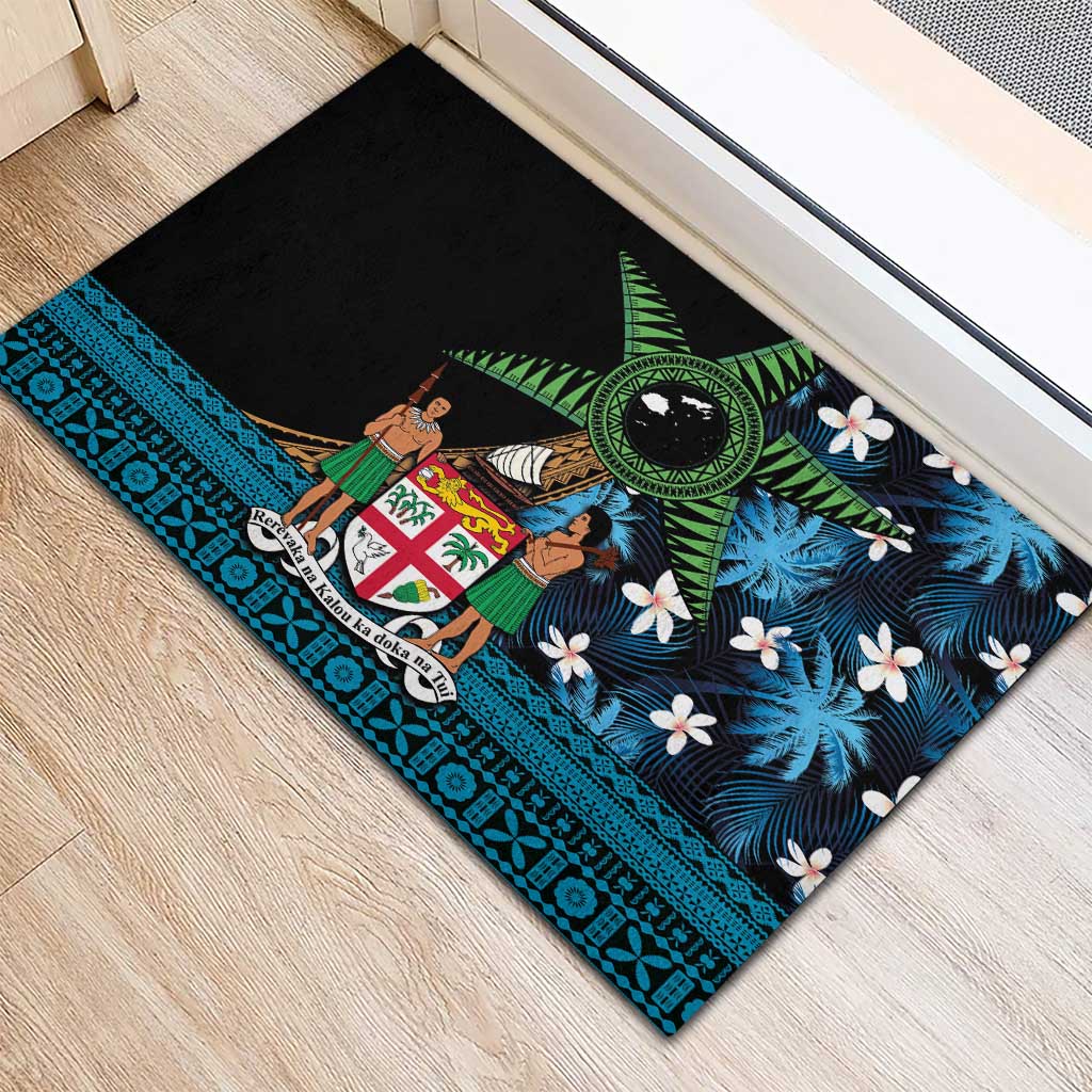 Fiji Day Rubber Doormat Palm Tree With Plumeria Tapa Tribal Pattern LT03 - Polynesian Pride