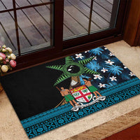 Fiji Day Rubber Doormat Palm Tree With Plumeria Tapa Tribal Pattern LT03 - Polynesian Pride