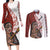 Maori Warrior Couples Matching Long Sleeve Bodycon Dress and Long Sleeve Button Shirts Silver Fern New Zealand Map With Kowhaiwhai Pattern LT03 Red - Polynesian Pride