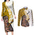 Maori Warrior Couples Matching Long Sleeve Bodycon Dress and Long Sleeve Button Shirts Silver Fern New Zealand Map With Kowhaiwhai Pattern LT03 Gold - Polynesian Pride