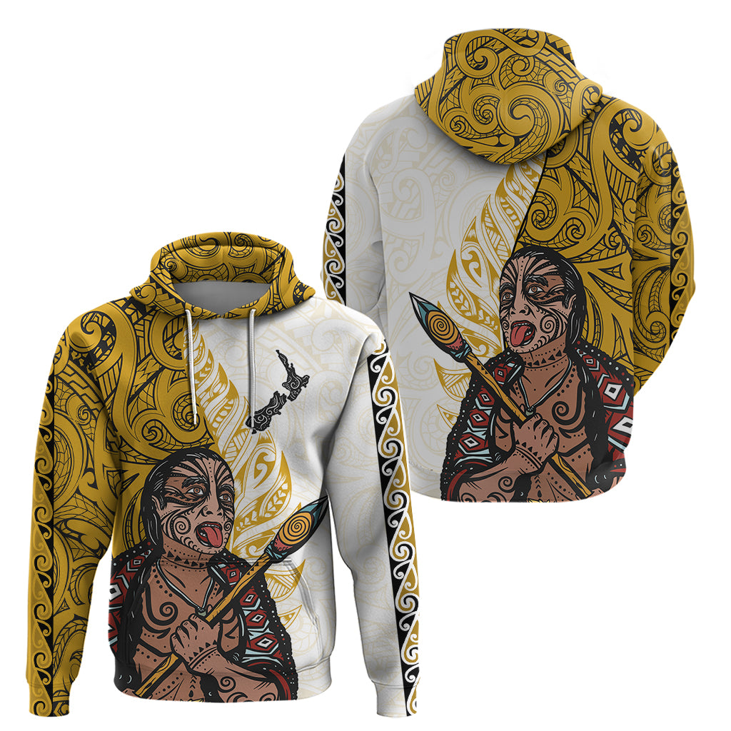 Maori Warrior Hoodie Silver Fern New Zealand Map With Kowhaiwhai Pattern LT03 - Polynesian Pride